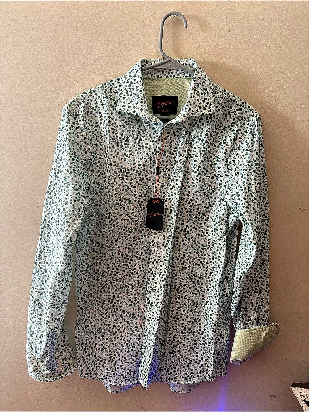 Zegna Slim Fit Stretch Non Iron Floral Cotton Shirt Size Medium NWT